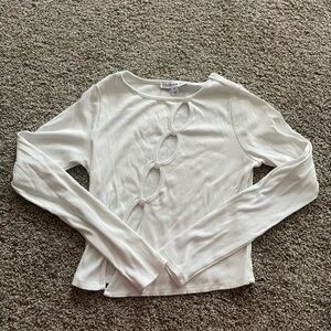 L'Amour White Cut-Out Long Sleeve Blouse